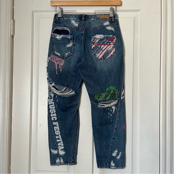 Y2K Miss Sixty Painted Barrel Distressed Denim | size 23 - Picture 8 of 16